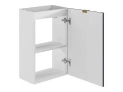 Meuble Wc|Vente-unique Meuble pour lave main strié caisson blanc et porte réversible bleue - H60 x L40 x P22 - VAHIRA