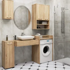 Armoire De Salle De Bains|Akord Furniture Factory Meuble pour lave-linge AKORD FIN Chêne Sonoma 64 cm 1 étagère 64x50x98 cm
