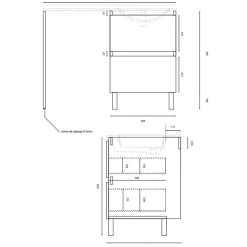 Cuisibane Meuble pour lave-linge IDEA, plan vasque déportée 124 cm x 65 cm- Bois- Vasque à gauche