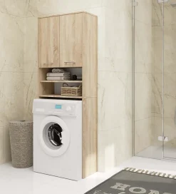 Akord Furniture Factory Meuble pour machine à laver AKORD FIN Chêne Sonoma 64 cm 2 portes façade Chêne Sonoma 4 étagères 64x30x180 cm