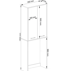 Rangement Buanderie|Akord Furniture Factory Meuble pour machine à laver AKORD FIN Chêne Sonoma 64 cm 2 portes façade Blanche 4 étagères 64x30x180 cm