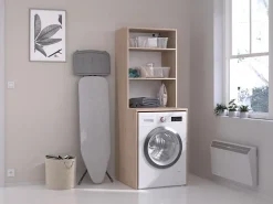 Meuble Buanderie|Vente-unique Meuble pour machine à laver avec étagères - Naturel clair - L65 x H184 cm - ERKANO