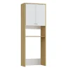 Meuble Buanderie|Vente-unique Meuble pour machine à laver avec double portes - L65 x H180 cm - Blanc et naturel clair - WORIKA