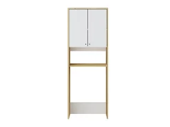 Meuble Buanderie|Vente-unique Meuble pour machine à laver avec double portes - L65 x H180 cm - Blanc et naturel clair - WORIKA