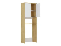 Meuble Buanderie|Vente-unique Meuble pour machine à laver avec double portes - L65 x H180 cm - Blanc et naturel clair - WORIKA