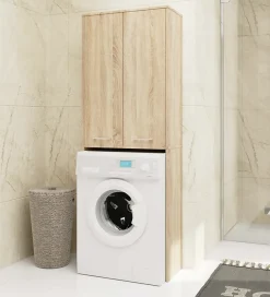 Akord Furniture Factory Meuble pour machine à laver AKORD FIN Chêne Sonoma 64 cm 2 portes façade Chêne Sonoma 4 étagères 64x30x180 cm