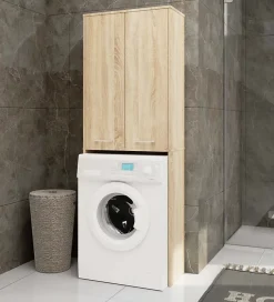 Akord Furniture Factory Meuble pour machine à laver AKORD FIN Chêne Sonoma 64 cm 2 portes façade Chêne Sonoma 4 étagères 64x30x180 cm