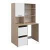 Meuble Buanderie|Vente-unique Meuble pour machine à laver avec étagères et placards - Naturel clair et blanc - L111 x H184 cm - ERKANO