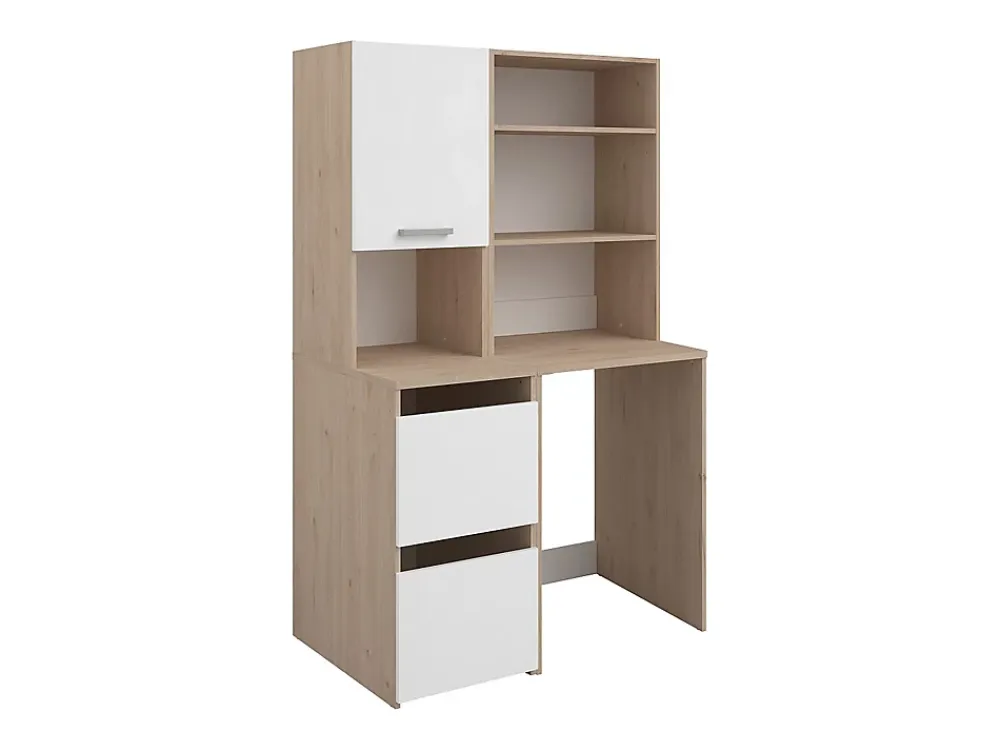 Meuble Buanderie|Vente-unique Meuble pour machine à laver avec étagères et placards - Naturel clair et blanc - L111 x H184 cm - ERKANO