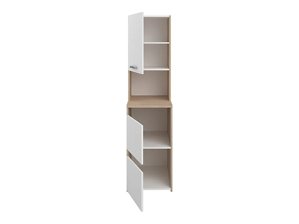 Meuble Buanderie|Vente-unique Meuble pour machine à laver avec étagères et placards - Naturel clair et blanc - L111 x H184 cm - ERKANO