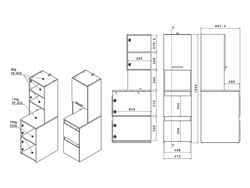 Meuble Buanderie|Vente-unique Meuble pour machine à laver avec étagères et placards - Naturel clair et blanc - L111 x H184 cm - ERKANO