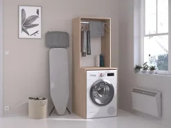 Vente-unique Meuble pour machine à laver avec penderie - Naturel clair - L65 x H184 cm - ERKANO