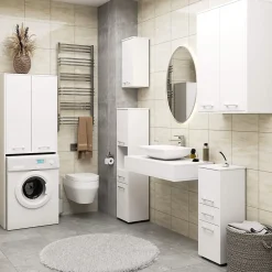 Rangement Buanderie|Akord Furniture Factory Meuble pour machine à laver AKORD FIN Blanche 64 cm 2 portes façade Blanche 4 étagères 64x30x180 cm