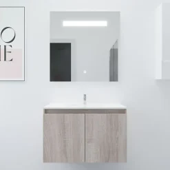 Cuisibane Meuble PROLINE 80 cm avec plan vasque et miroir Elégance ht80- Bois- Plan vasque en Céramique
