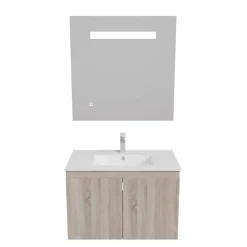 Cuisibane Meuble PROLINE 80 cm avec plan vasque et miroir Elégance ht80- Bois- Plan vasque en Céramique