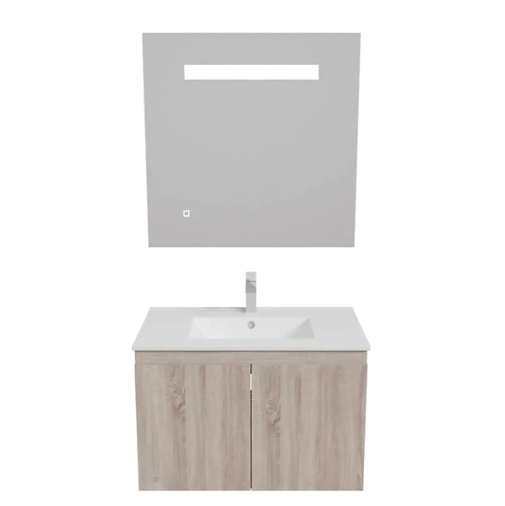 Cuisibane Meuble PROLINE 80 cm avec plan vasque et miroir Elégance ht80- Bois- Plan vasque en Céramique