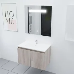 Cuisibane Meuble PROLINE 80 cm avec plan vasque et miroir Elégance ht80- Bois- Plan vasque en Céramique