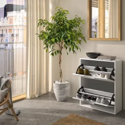 Rangement Buanderie|GoodHome Meuble rangement chaussures 2 niveaux blanc Pyrus l. 65 x H. 81 x P. 24,8 cm