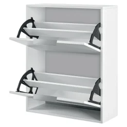 Rangement Buanderie|GoodHome Meuble rangement chaussures 2 niveaux blanc Pyrus l. 65 x H. 81 x P. 24,8 cm