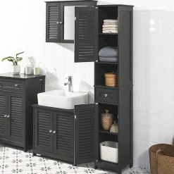 Sobuy Meuble Rangement Salle de Bain Armoire Haute Meuble Colonne, FRG236-DG,