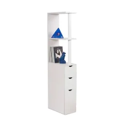 Meuble Wc|Facility'S Meuble rangement WC/salle de bains étroit 15,2 cm, colonne blanche bois mélaminé 136 cm - 3 étagères + placard + 2 tiroirs