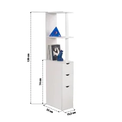 Meuble Wc|Facility'S Meuble rangement WC/salle de bains étroit 15,2 cm, colonne blanche bois mélaminé 136 cm - 3 étagères + placard + 2 tiroirs