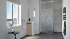 Ondee Meuble rectangle tout en un compact H.84 x l.44 cm, blanc mat, porte décor bois, Nova