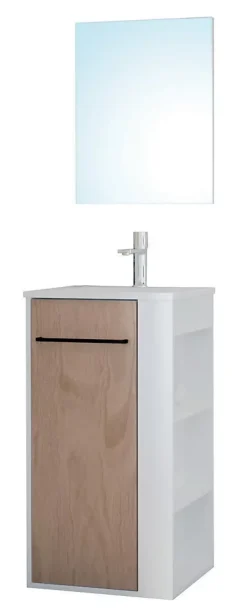 Ondee Meuble rectangle tout en un compact H.84 x l.44 cm, blanc mat, porte décor bois, Nova
