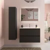 Planète Bain Meuble salle de bain - 80 cm - Avec plan vasque - Noir mat - A suspendre - KARAIB