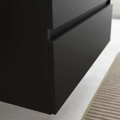 Planète Bain Meuble salle de bain - 80 cm - Avec plan vasque - Noir mat - A suspendre - KARAIB