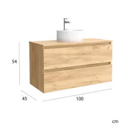 Meuble Vasque|Planète Bain Meuble salle de bain - 100 cm - avec vasque à poser - effet chêne brut - A suspendre - KARAIB