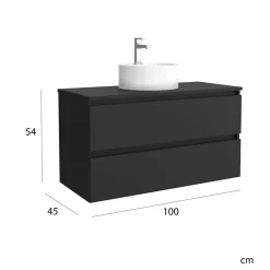 Meuble Vasque|Planète Bain Meuble salle de bain - 100 cm - avec vasque à poser - Noir mat - A suspendre - KARAIB