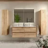 Meuble Vasque|Planète Bain Meuble salle de bain - 120 cm - Plan double vasques céramique - Effet chêne brut - A suspendre - KARAIB