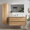 Meuble Vasque|Planète Bain Meuble salle de bain - 100 cm - avec plan vasque - Effet chêne brut - A suspendre - KARAIB