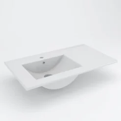 Ensemble Meuble De Salle De Bains|Planète Bain Meuble salle de bain - 80 cm - Plan décentré - Effet ciment - A suspendre - miroir et éclairage inclus - Venus