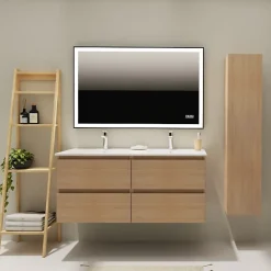 Meuble Vasque|Planète Bain Meuble salle de bain 120 cm - Double vasque céramique - Effet chêne sonoma - A suspendre - Karaib 2