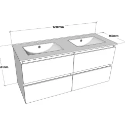 Meuble Vasque|Planète Bain Meuble salle de bain 120 cm - Double vasque céramique - Effet chêne sonoma - A suspendre - Karaib 2