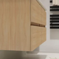 Meuble Vasque|Planète Bain Meuble salle de bain 120 cm - Double vasque céramique - Effet chêne sonoma - A suspendre - Karaib 2