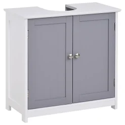 Meuble Sous-Vasque|kleankin Meuble salle de bain - meuble sous-vasque - placard 2 portes avec étagère - dim. 60L x 30l x 60H cm - MDF gris blanc