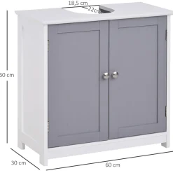 Meuble Sous-Vasque|kleankin Meuble salle de bain - meuble sous-vasque - placard 2 portes avec étagère - dim. 60L x 30l x 60H cm - MDF gris blanc