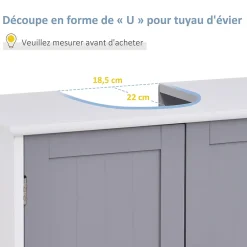 Meuble Sous-Vasque|kleankin Meuble salle de bain - meuble sous-vasque - placard 2 portes avec étagère - dim. 60L x 30l x 60H cm - MDF gris blanc