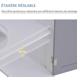 Meuble Sous-Vasque|kleankin Meuble salle de bain - meuble sous-vasque - placard 2 portes avec étagère - dim. 60L x 30l x 60H cm - MDF gris blanc