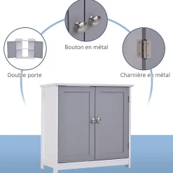 Meuble Sous-Vasque|kleankin Meuble salle de bain - meuble sous-vasque - placard 2 portes avec étagère - dim. 60L x 30l x 60H cm - MDF gris blanc
