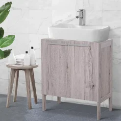 Homcom Meuble salle de bain - meuble sous-vasque - placard 2 portes avec étagère - dim. 60L x 30l x 70H cm - MDF imitation bois gris