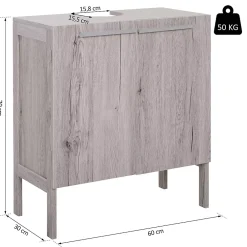 Homcom Meuble salle de bain - meuble sous-vasque - placard 2 portes avec étagère - dim. 60L x 30l x 70H cm - MDF imitation bois gris