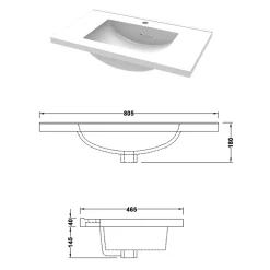 AICA Sanitaire Meuble salle de bain 2 tiroirs avec lavabo et miroir encadré-Chêne l.80 x W.44.5 x H.52 cm