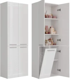 3xE Living Meuble salle de bain, 174 x 30 x 60 cm, blanc mat, blanc brillant