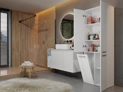 3xE Living Meuble salle de bain, 174 x 30 x 60 cm, blanc mat, blanc brillant