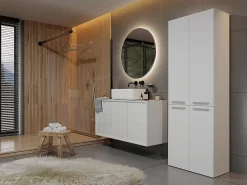 Armoire De Salle De Bains|3xE Living Meuble salle de bain, 174 x 30 x 60 cm, blanc mat
