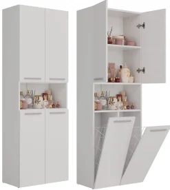 Armoire De Salle De Bains|3xE Living Meuble salle de bain, 174 x 30 x 60 cm, blanc mat
